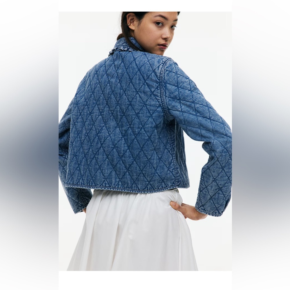 Blue Quilted Denim Jacket with Bow Tie - Picture 4 of 8